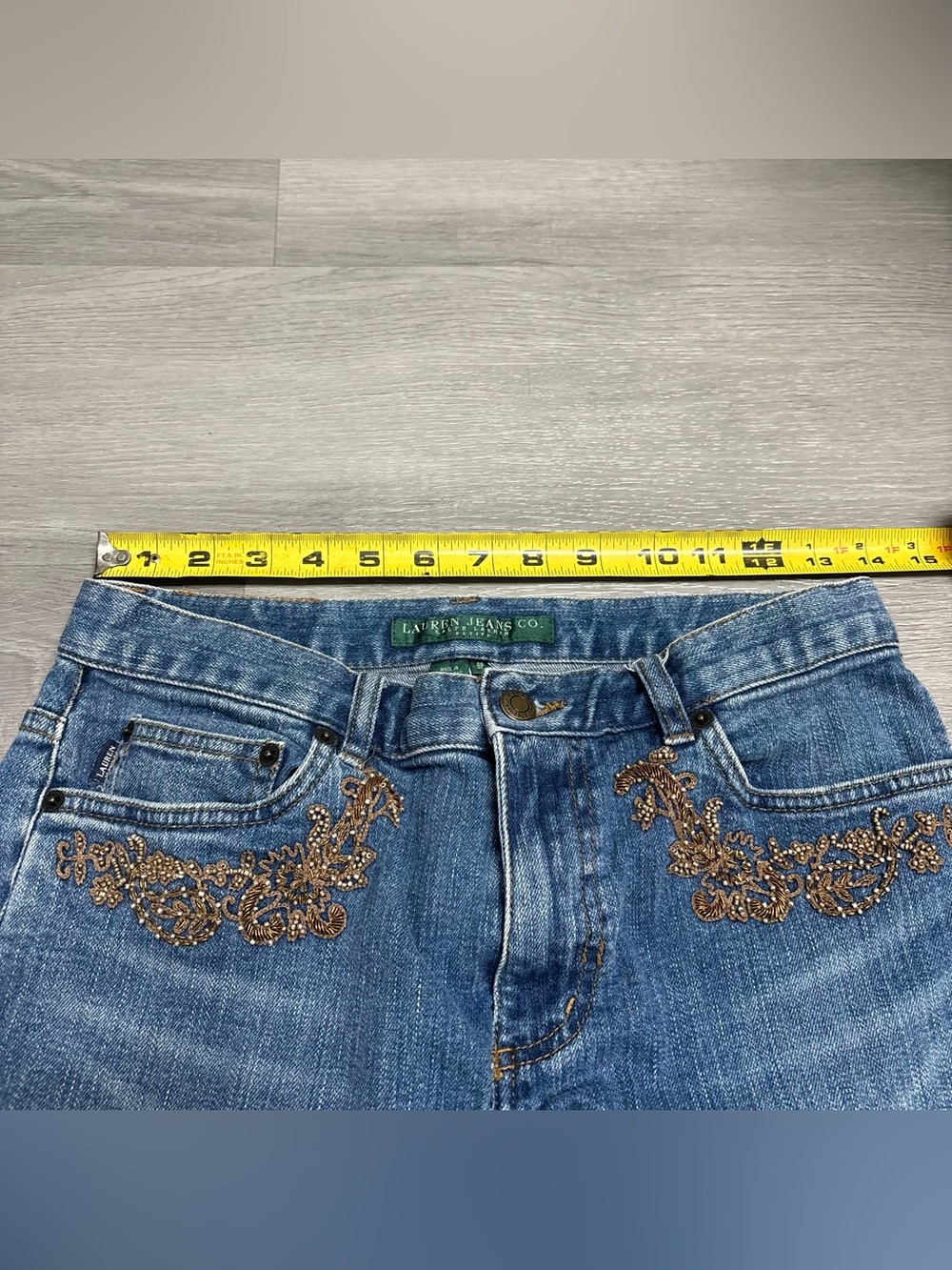 Lauren Ralph Lauren Embellished Y2K Western Boho Statement Vintage Blue Jeans 8P - Picture 8 of 8